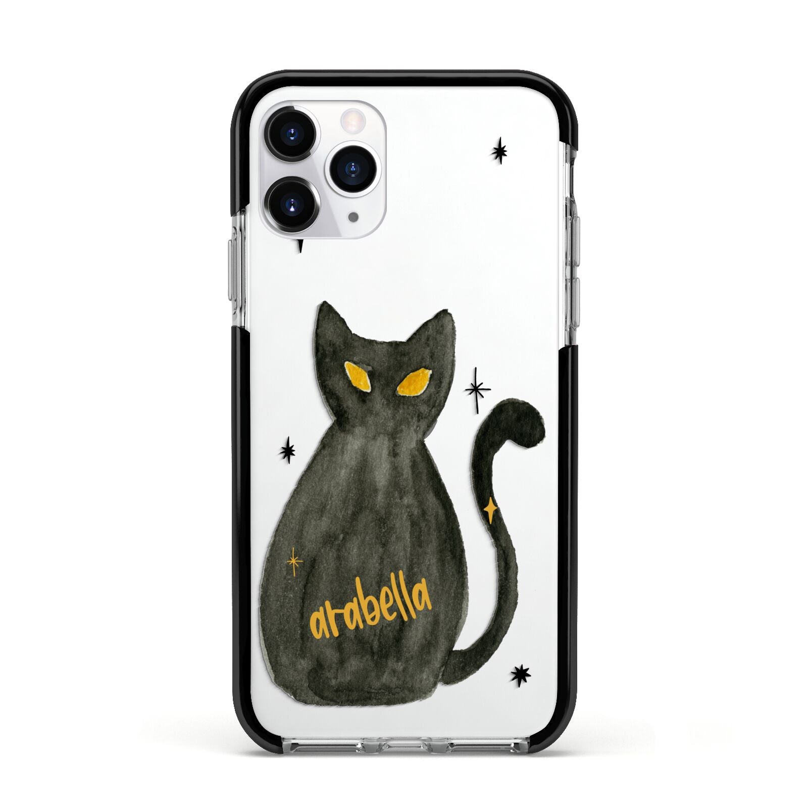 Custom Black Cat Apple iPhone 11 Pro in Silver with Black Impact Case