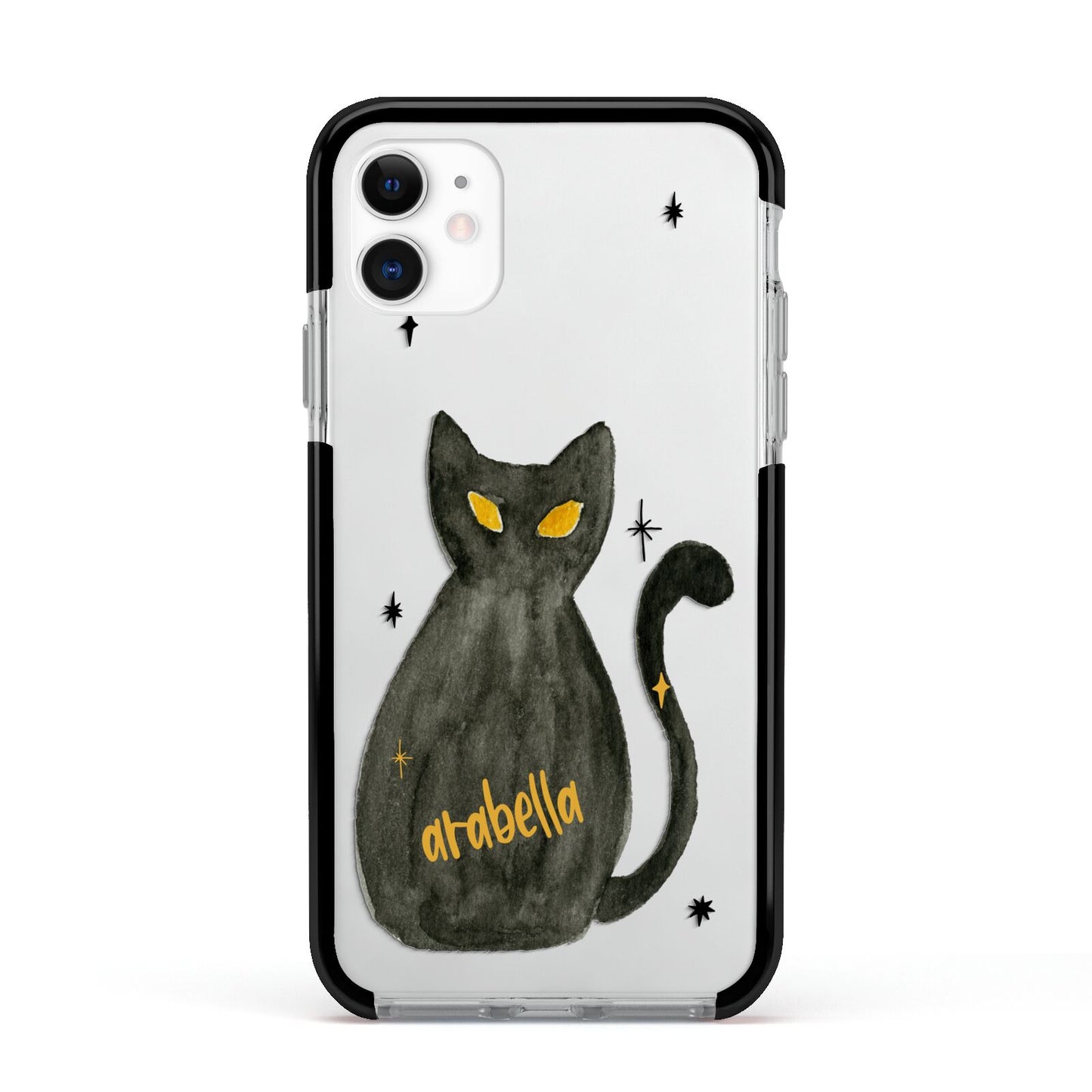 Custom Black Cat Apple iPhone 11 in White with Black Impact Case
