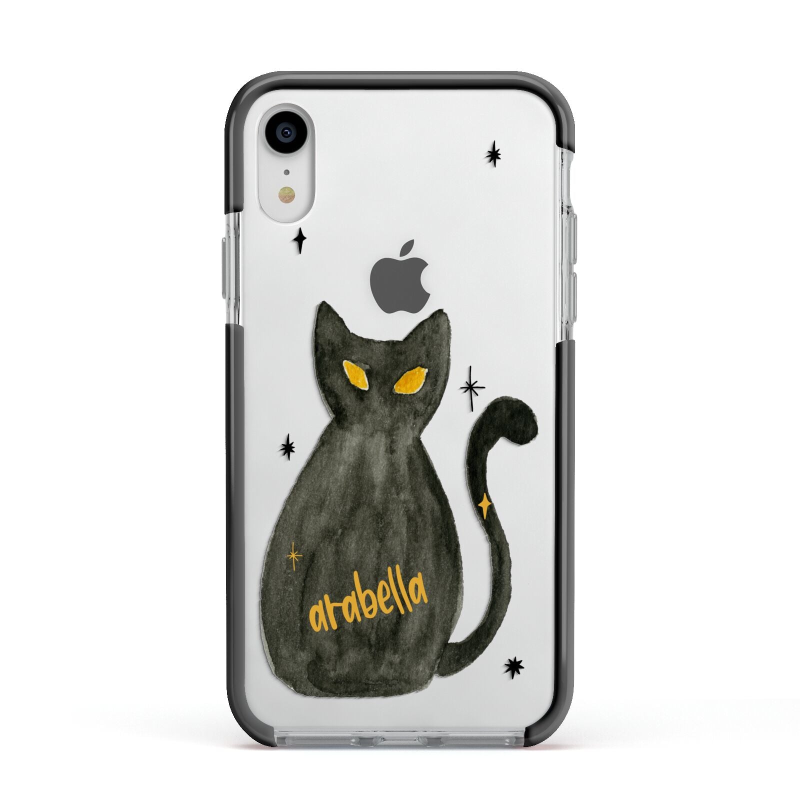 Custom Black Cat Apple iPhone XR Impact Case Black Edge on Silver Phone