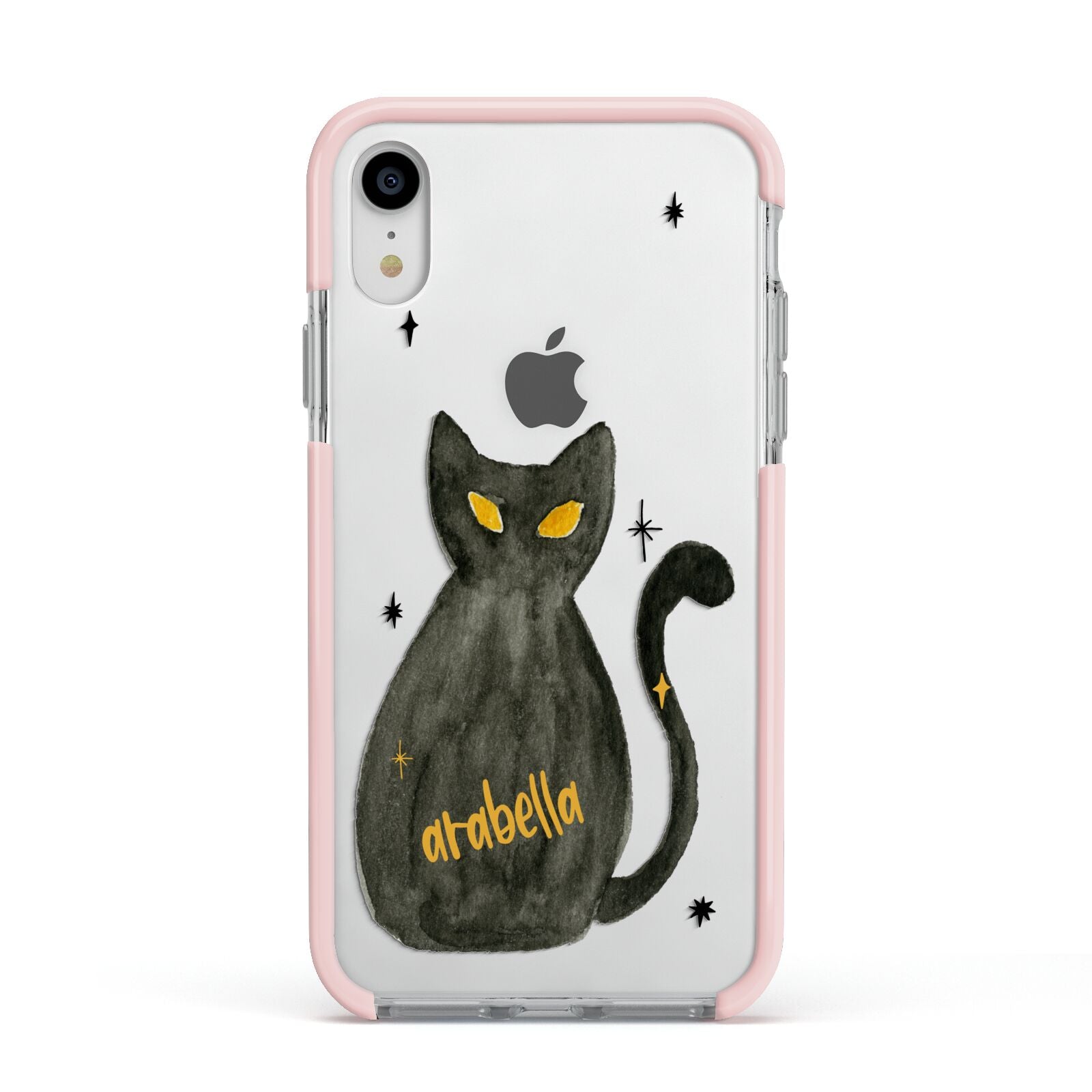 Custom Black Cat Apple iPhone XR Impact Case Pink Edge on Silver Phone