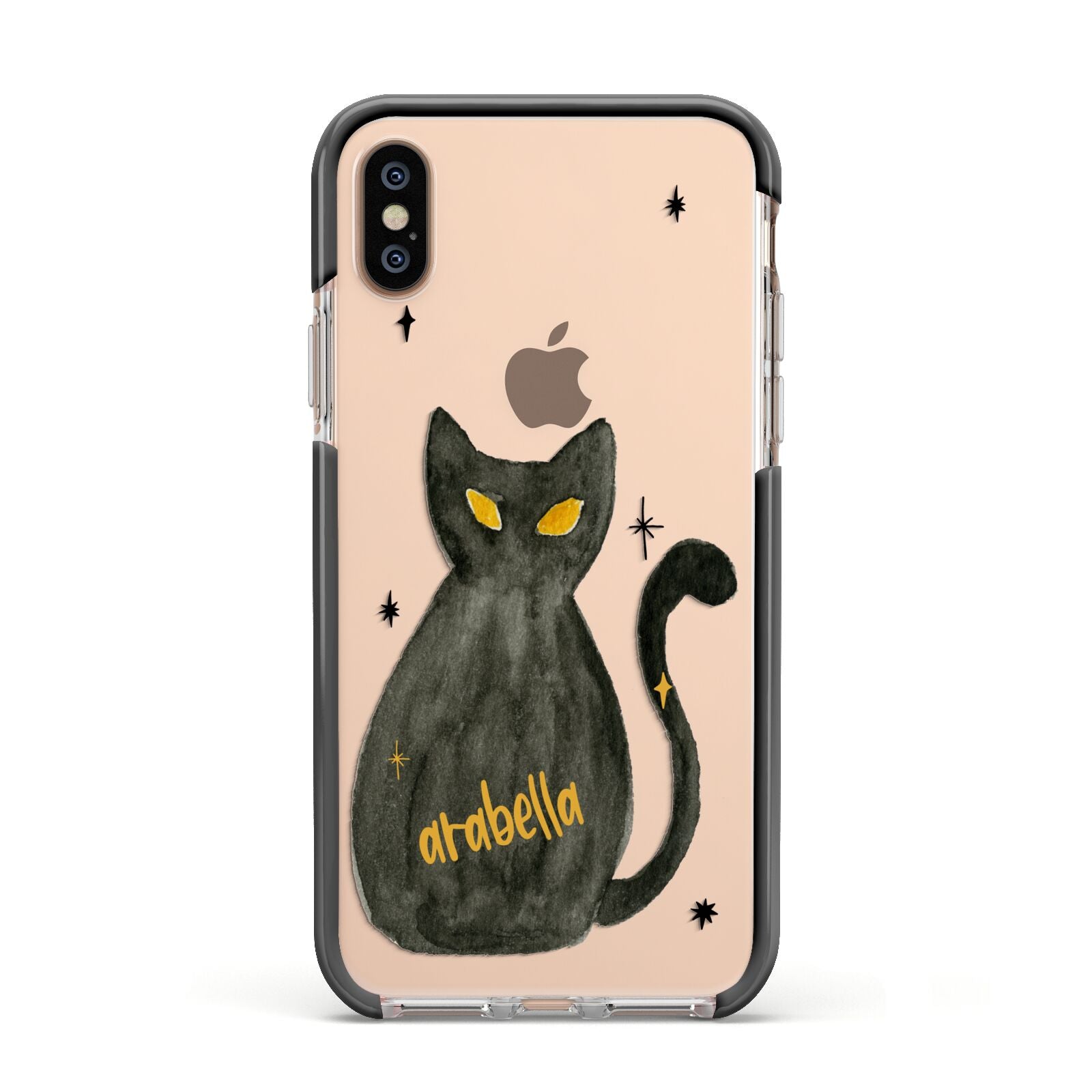 Custom Black Cat Apple iPhone Xs Impact Case Black Edge on Gold Phone