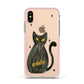 Custom Black Cat Apple iPhone Xs Impact Case Pink Edge on Gold Phone