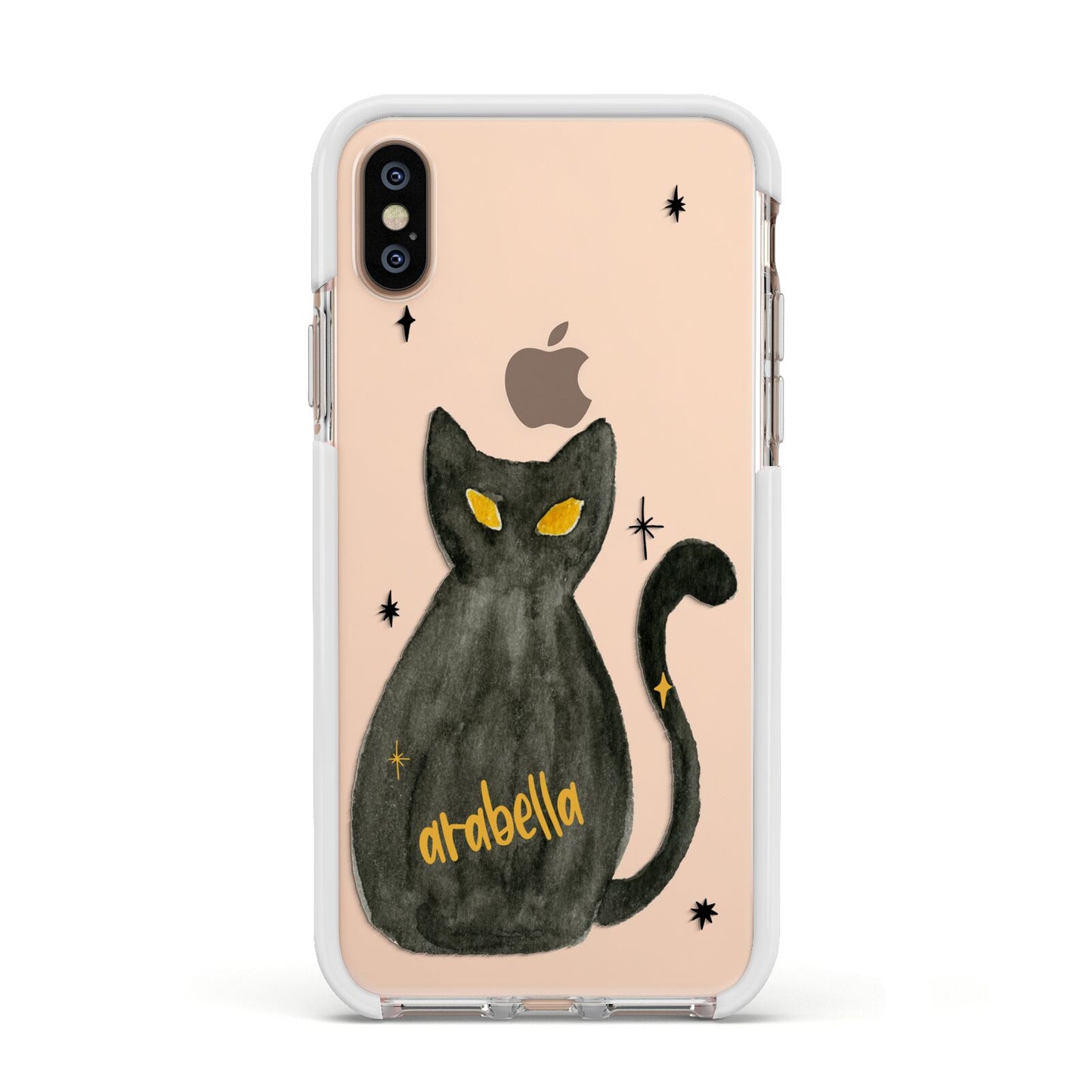 Custom Black Cat Apple iPhone Xs Impact Case White Edge on Gold Phone