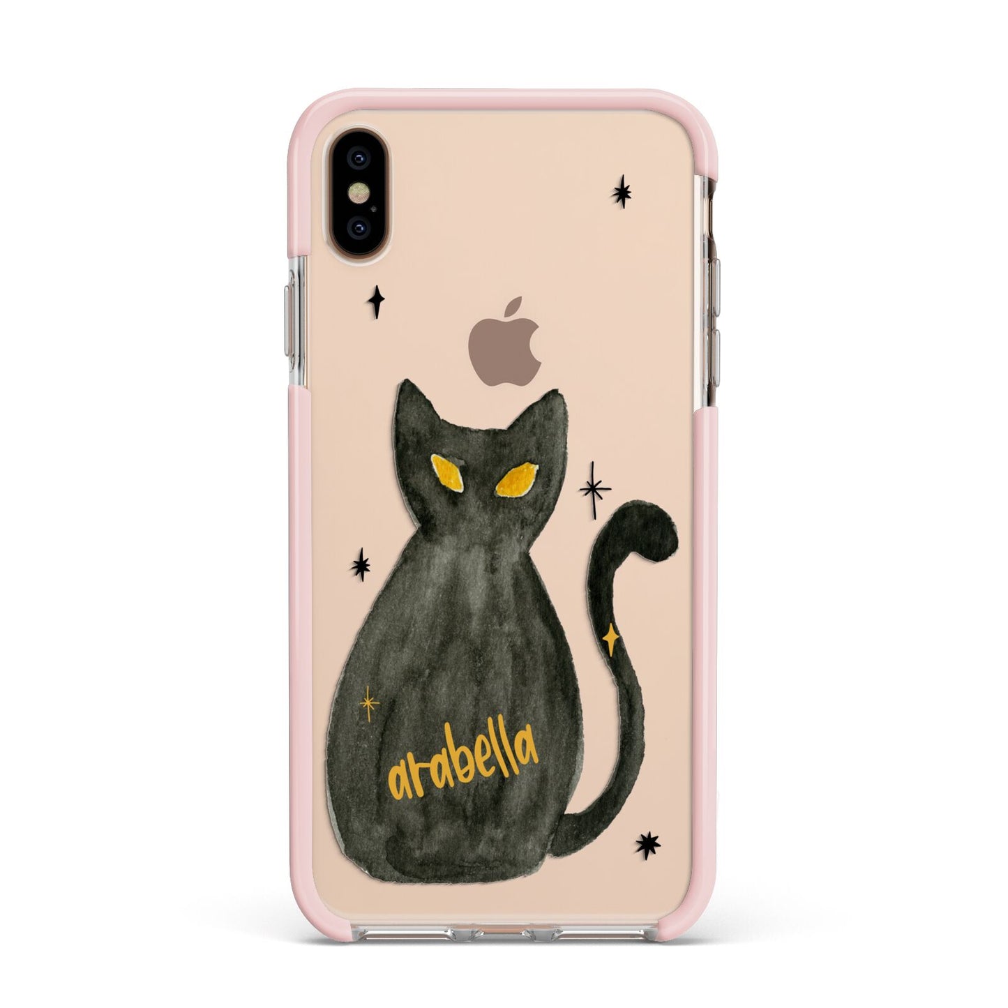 Custom Black Cat Apple iPhone Xs Max Impact Case Pink Edge on Gold Phone