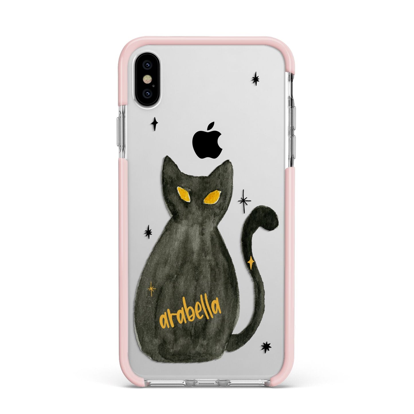 Custom Black Cat Apple iPhone Xs Max Impact Case Pink Edge on Silver Phone