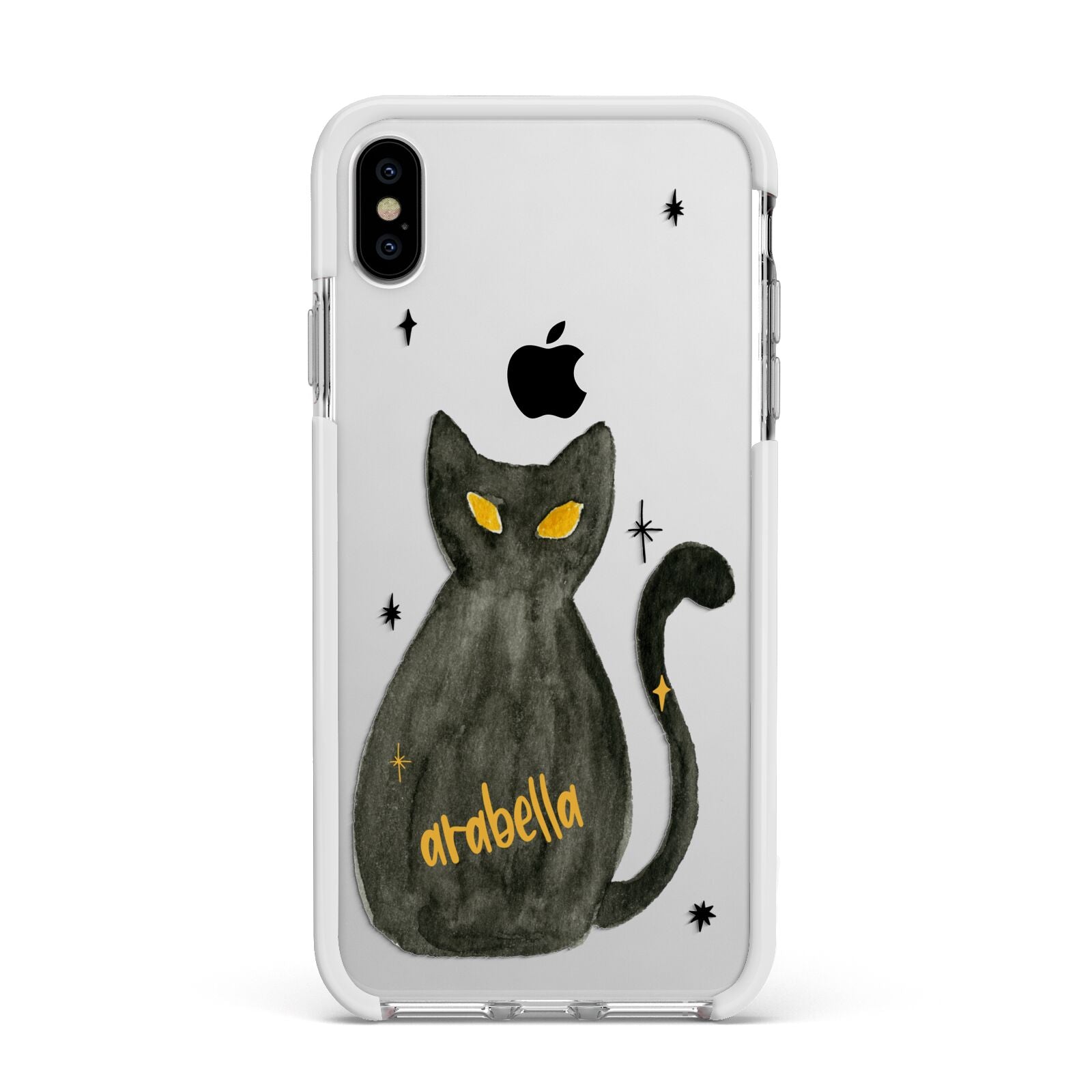 Custom Black Cat Apple iPhone Xs Max Impact Case White Edge on Silver Phone