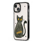 Custom Black Cat iPhone 13 Black Impact Case Side Angle on Silver phone