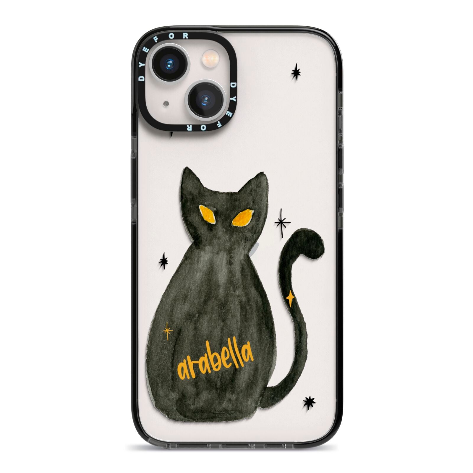 Custom Black Cat iPhone 13 Black Impact Case on Silver phone