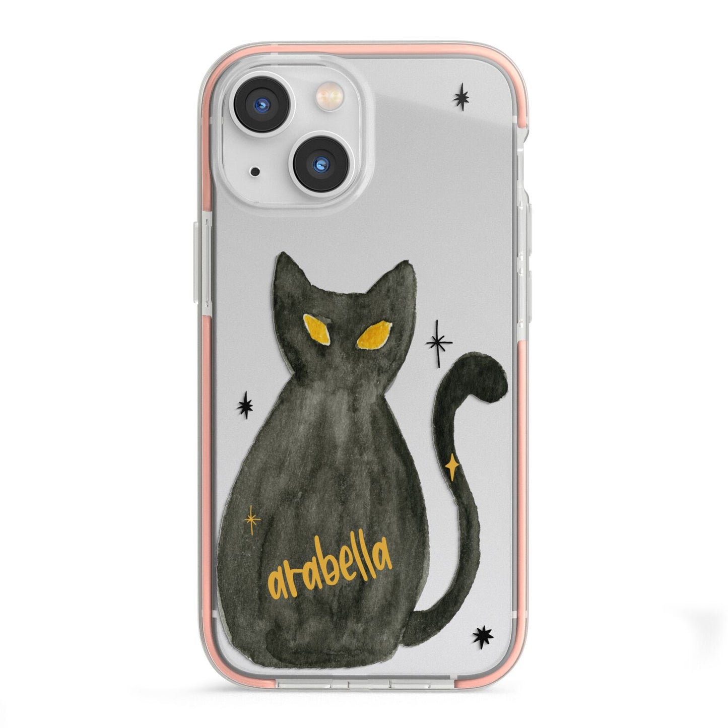 Custom Black Cat iPhone 13 Mini TPU Impact Case with Pink Edges