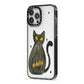 Custom Black Cat iPhone 13 Pro Max Black Impact Case Side Angle on Silver phone