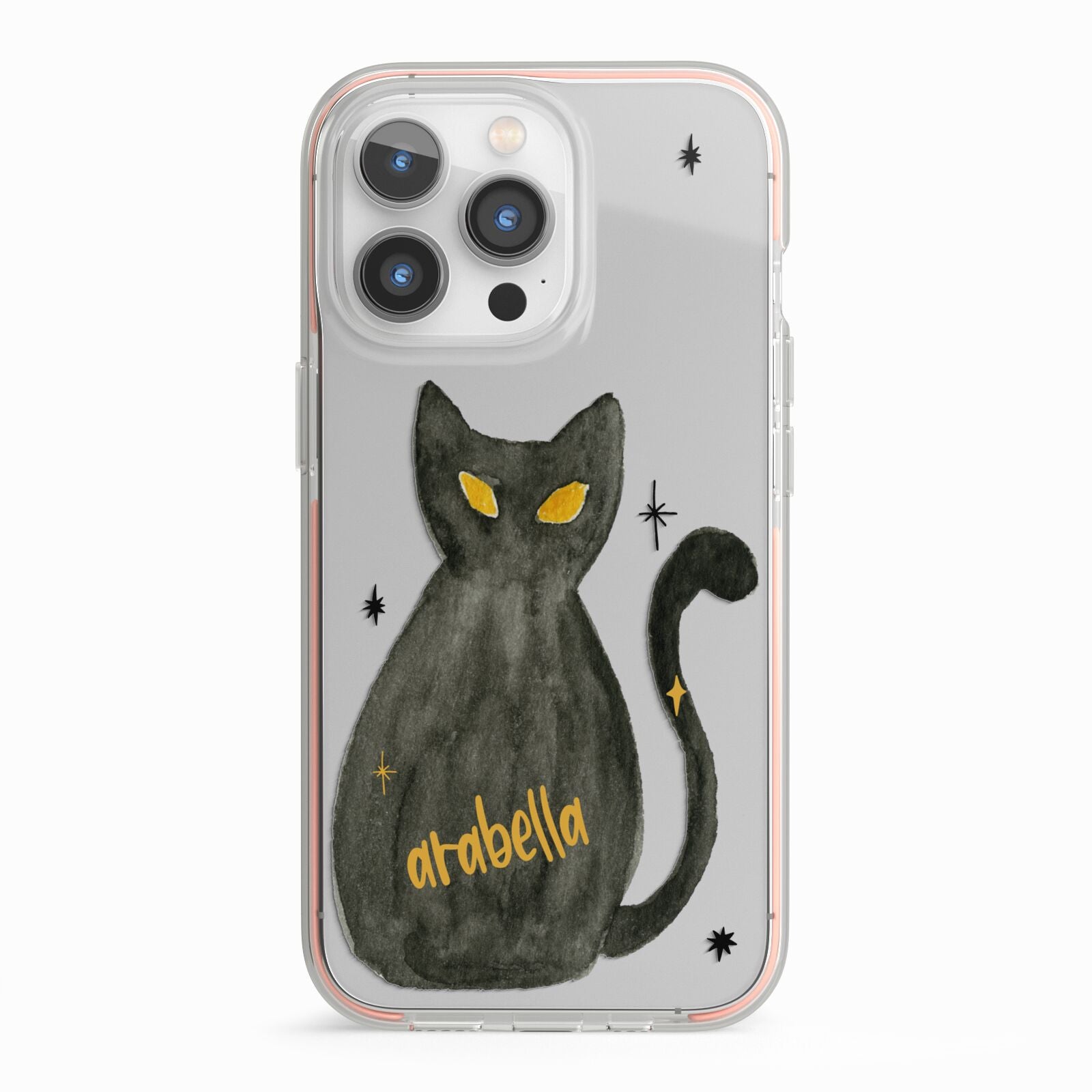 Custom Black Cat iPhone 13 Pro TPU Impact Case with Pink Edges