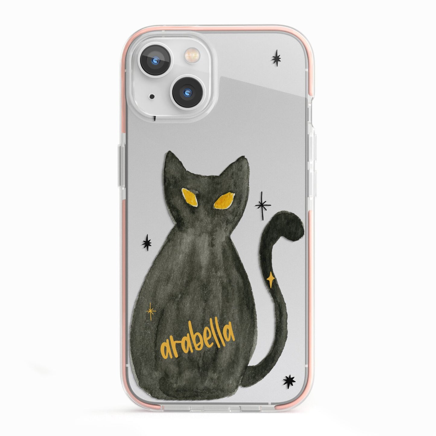 Custom Black Cat iPhone 13 TPU Impact Case with Pink Edges