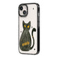 Custom Black Cat iPhone 14 Black Impact Case Side Angle on Silver phone