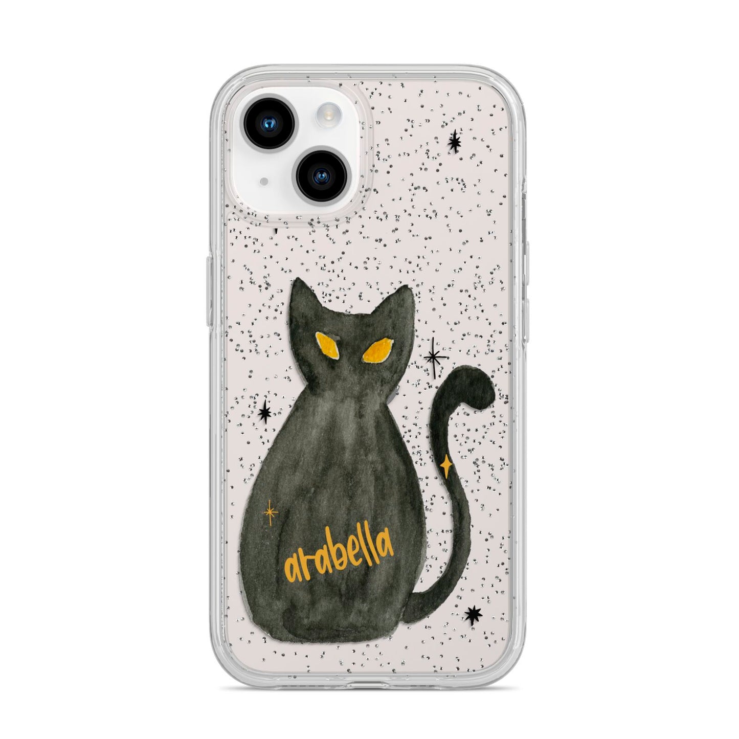 Custom Black Cat iPhone 14 Glitter Tough Case Starlight