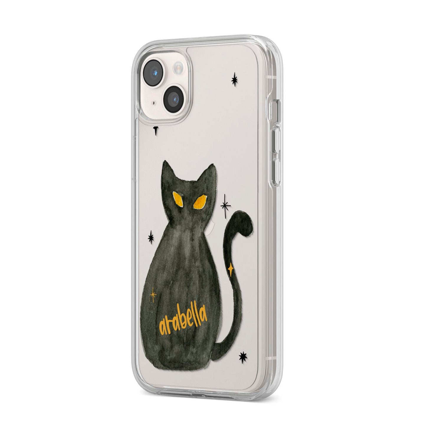 Custom Black Cat iPhone 14 Plus Clear Tough Case Starlight Angled Image
