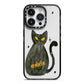 Custom Black Cat iPhone 14 Pro Black Impact Case on Silver phone
