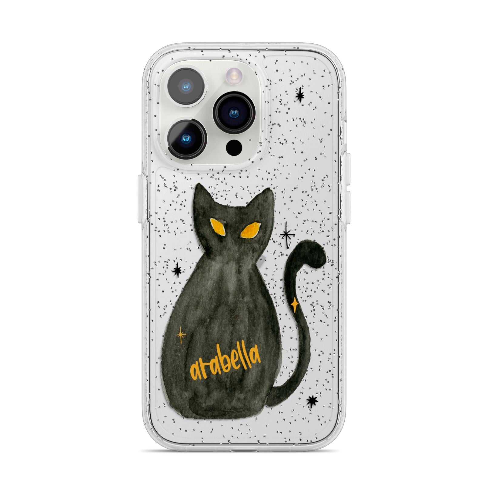 Custom Black Cat iPhone 14 Pro Glitter Tough Case Silver