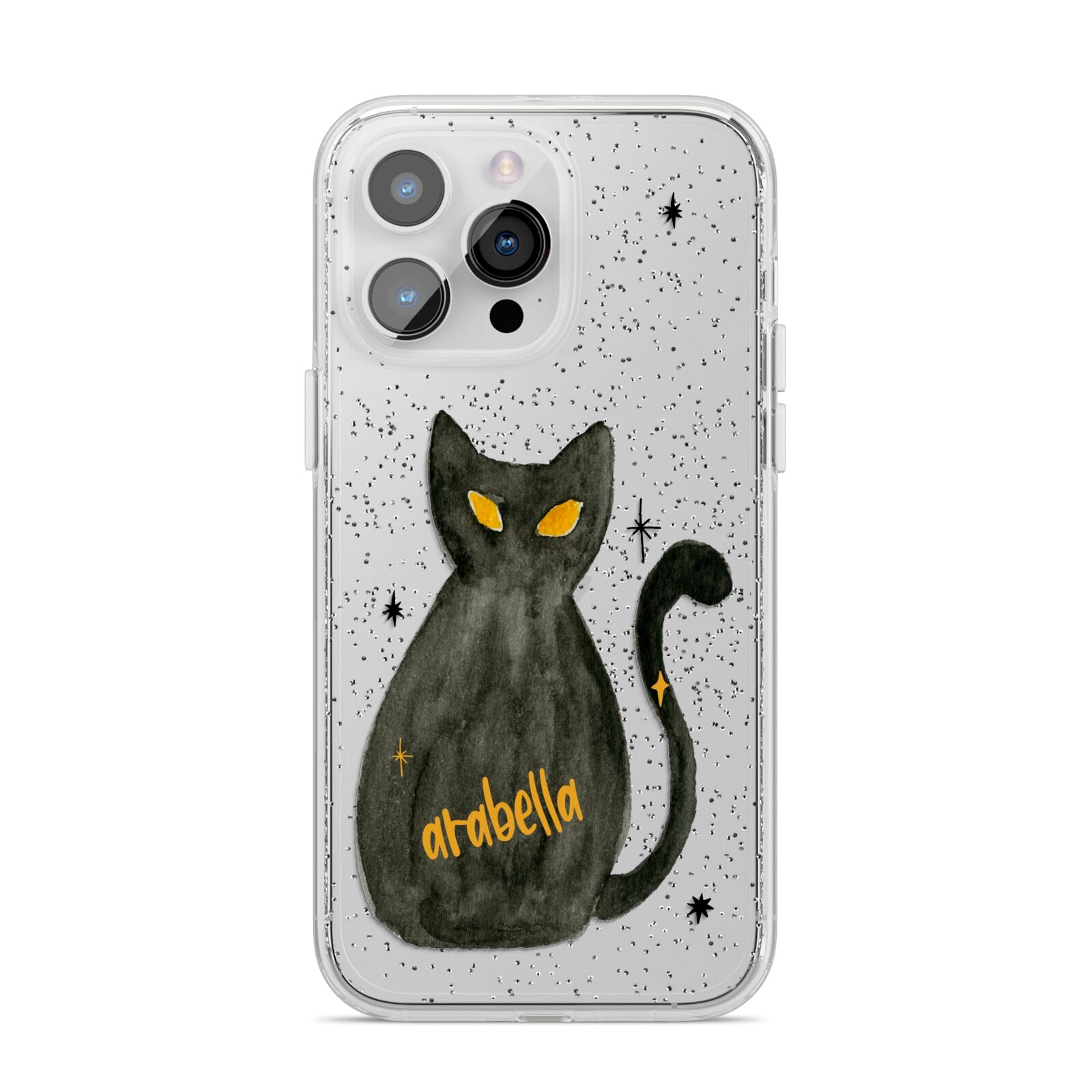 Custom Black Cat iPhone 14 Pro Max Glitter Tough Case Silver