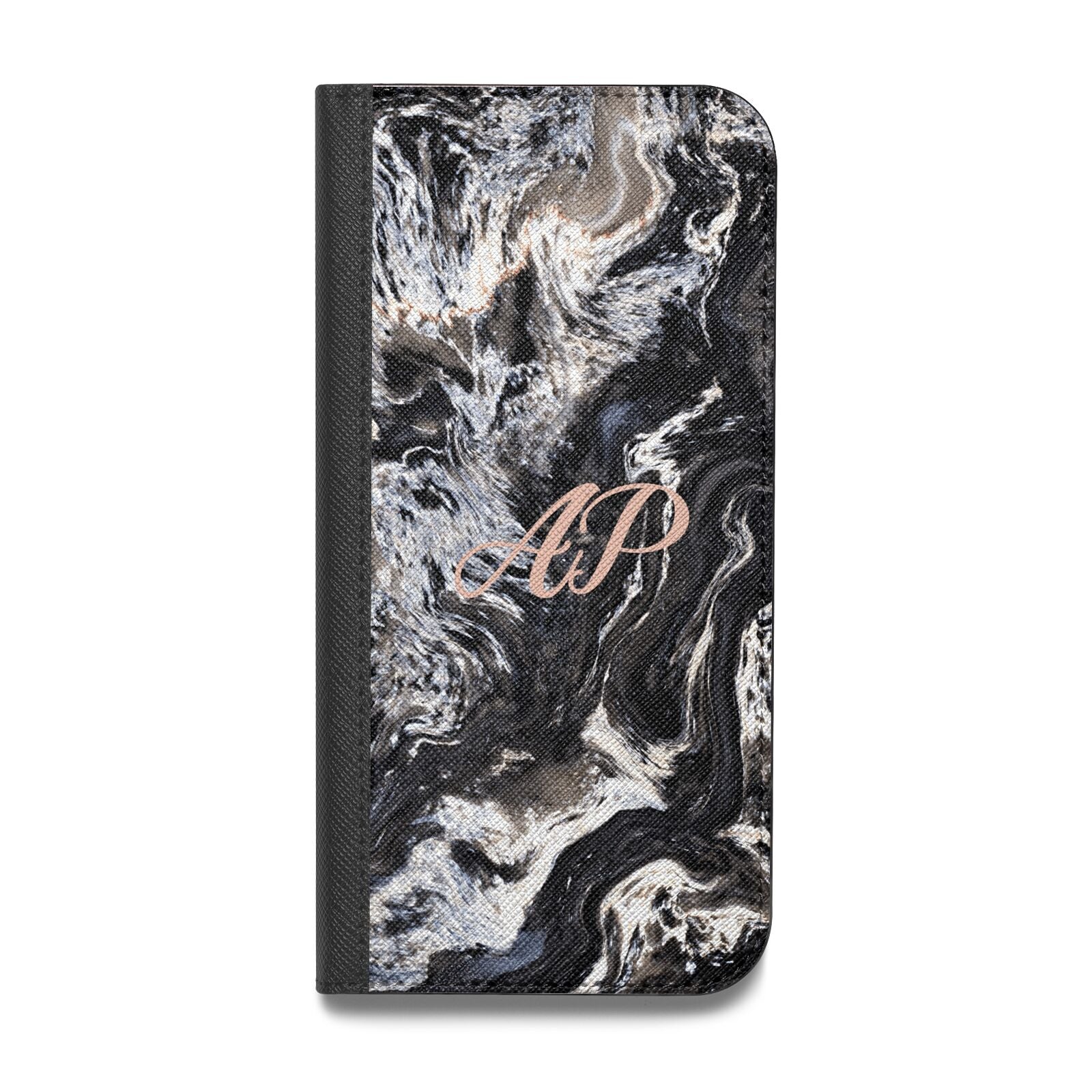 Custom Black Swirl Marble Vegan Leather Flip Samsung Case