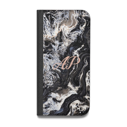 Custom Black Swirl Marble Vegan Leather Flip Samsung Case