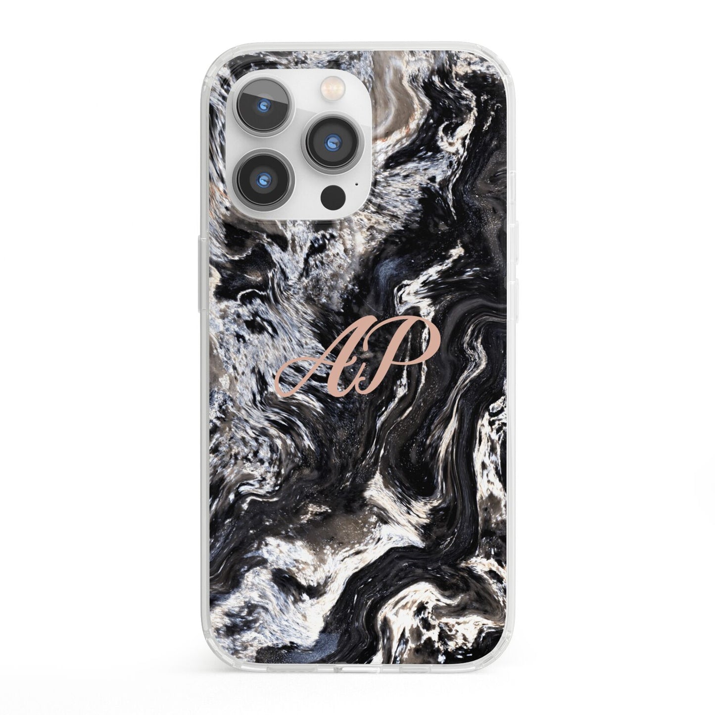 Custom Black Swirl Marble iPhone 13 Pro Clear Bumper Case