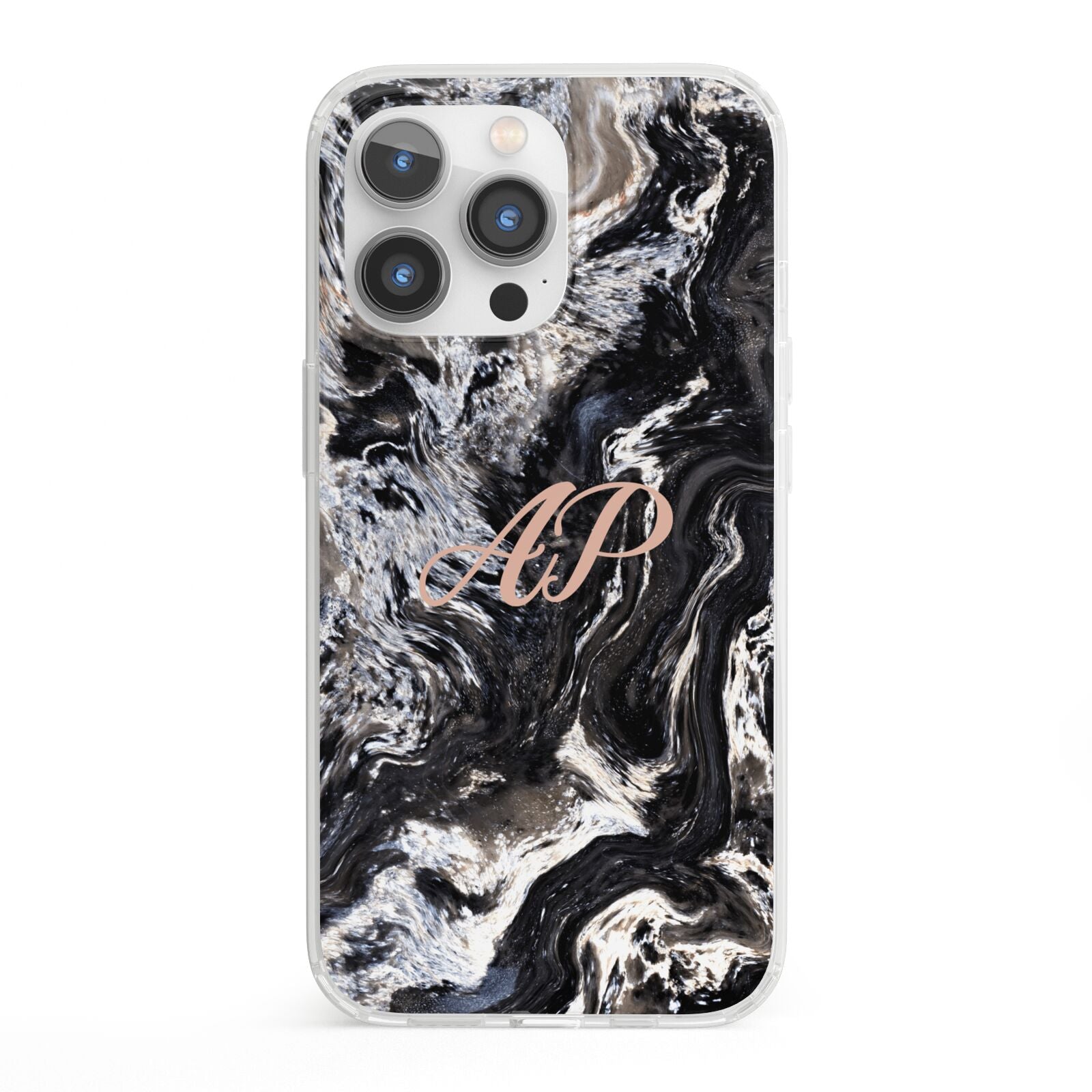 Custom Black Swirl Marble iPhone 13 Pro Clear Bumper Case