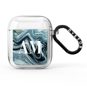 Custom Blue Swirl Marble AirPods Case