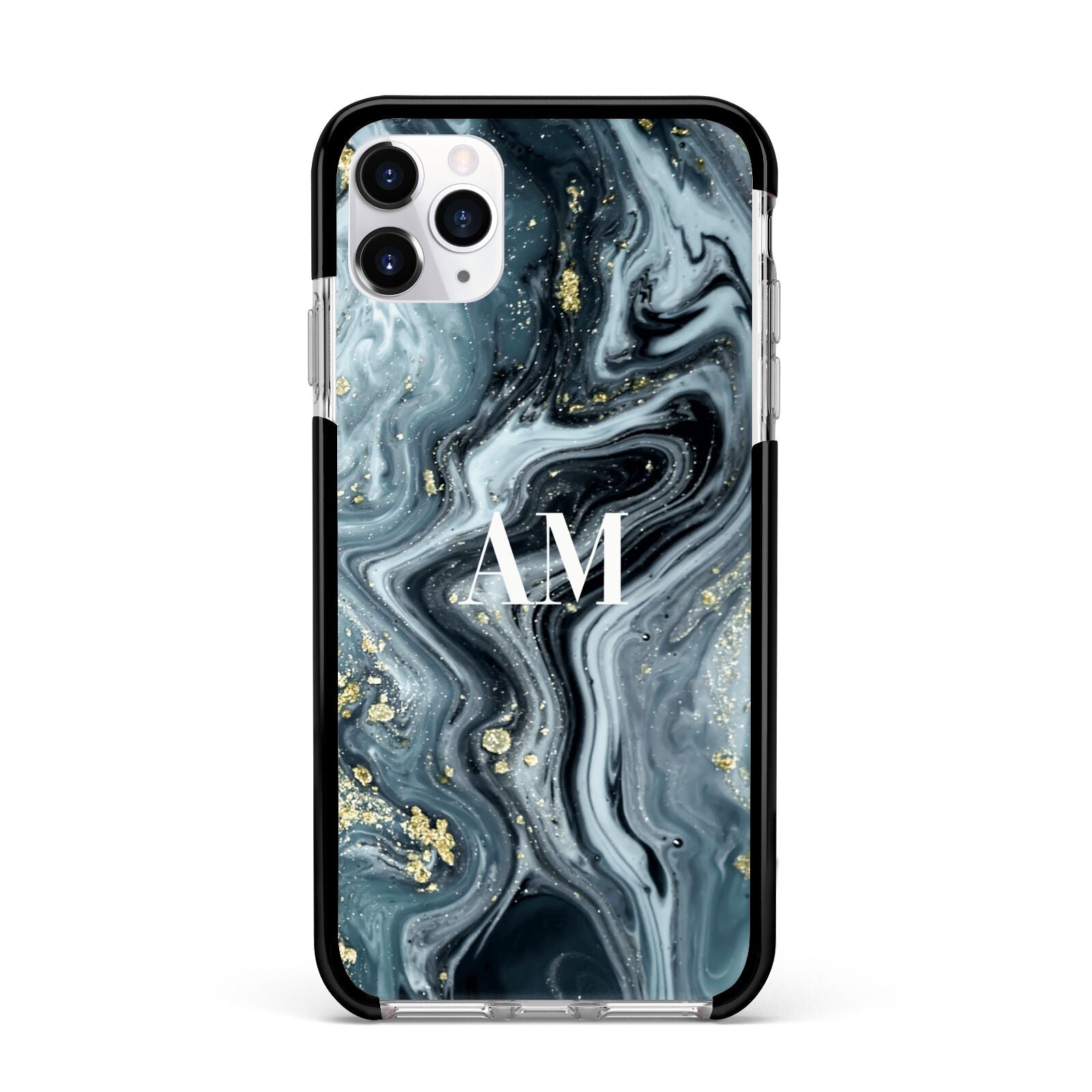 Custom Blue Swirl Marble Apple iPhone 11 Pro Max in Silver with Black Impact Case