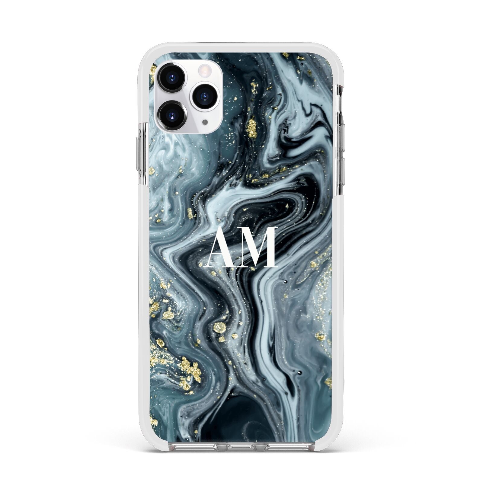 Custom Blue Swirl Marble Apple iPhone 11 Pro Max in Silver with White Impact Case