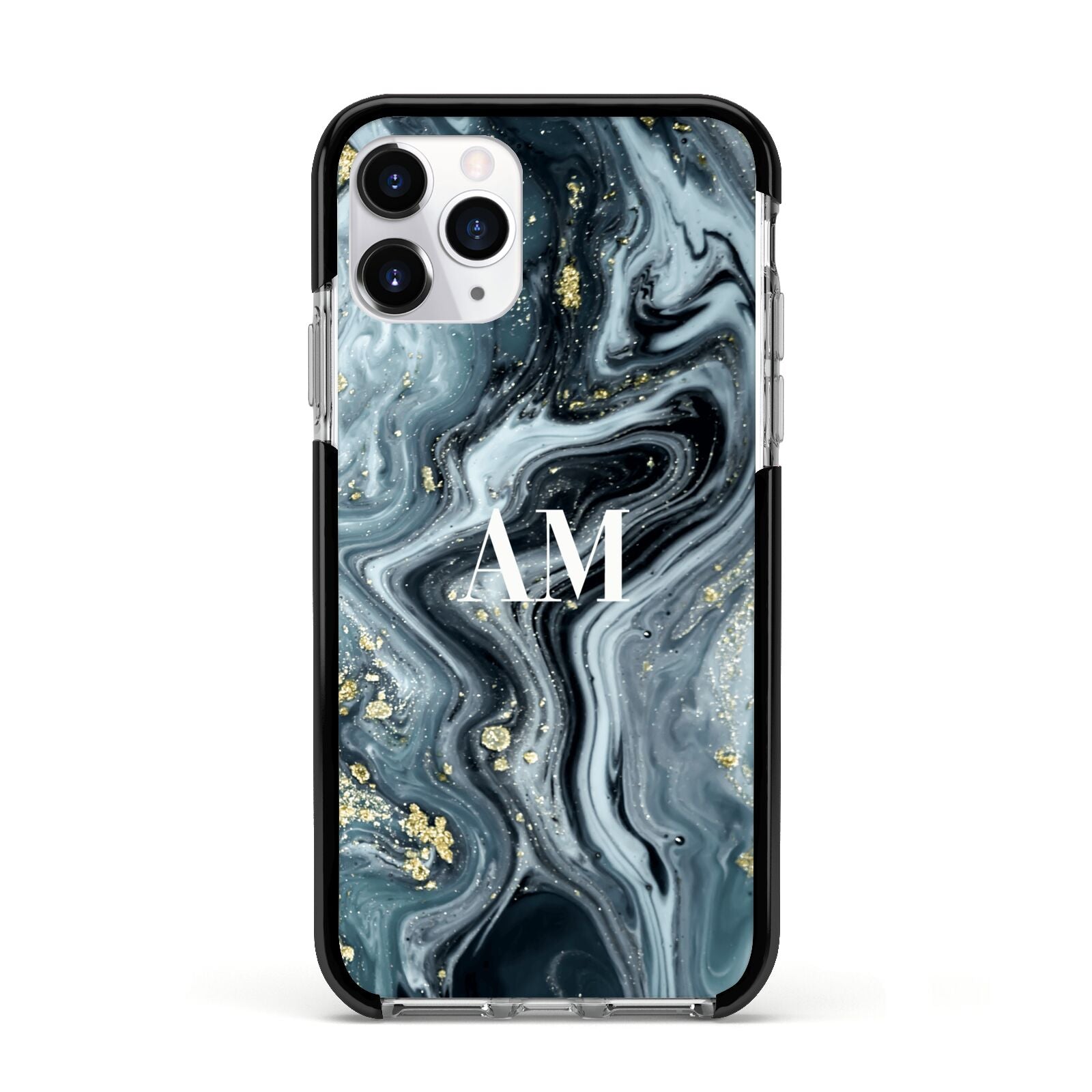 Custom Blue Swirl Marble Apple iPhone 11 Pro in Silver with Black Impact Case