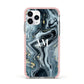 Custom Blue Swirl Marble Apple iPhone 11 Pro in Silver with Pink Impact Case