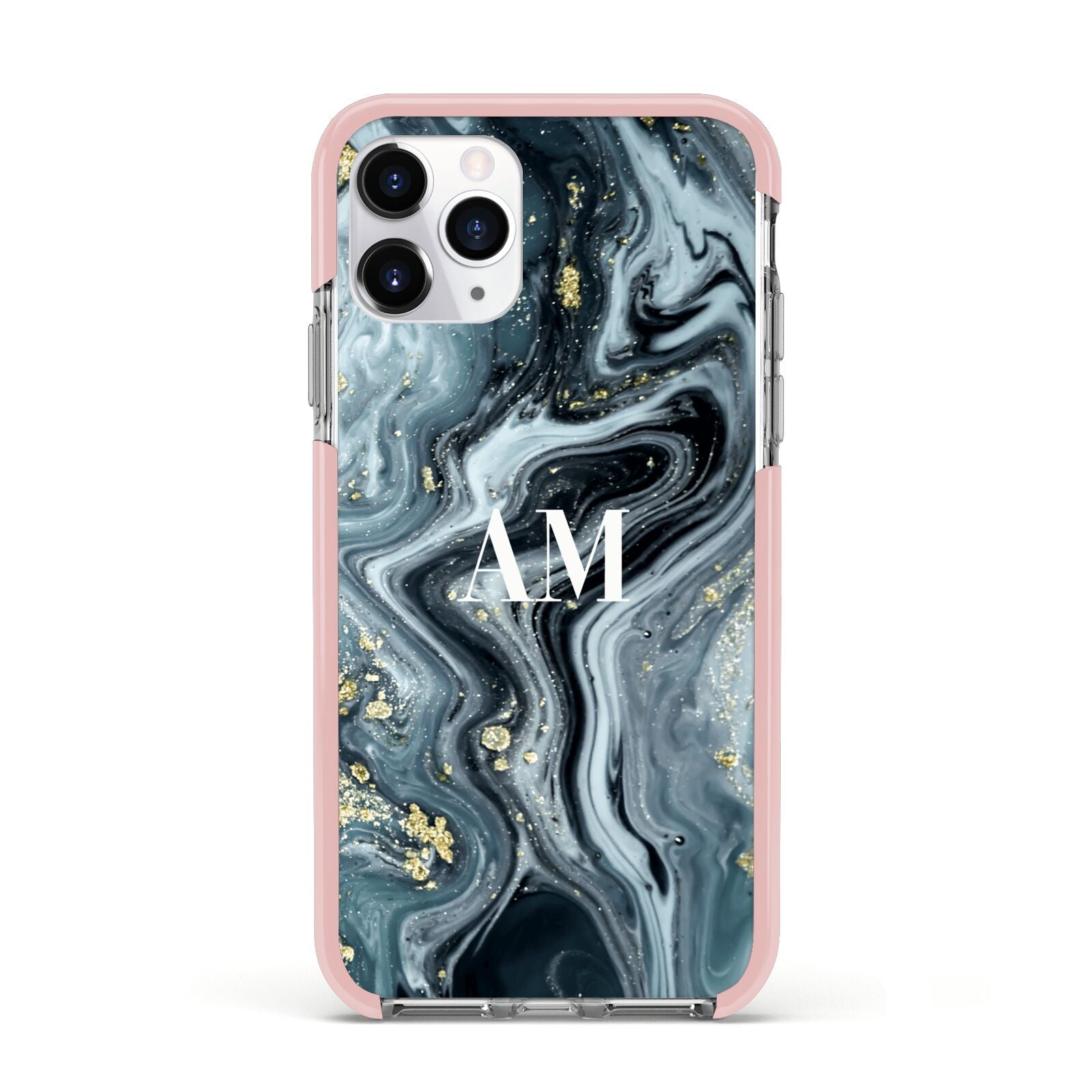 Custom Blue Swirl Marble Apple iPhone 11 Pro in Silver with Pink Impact Case