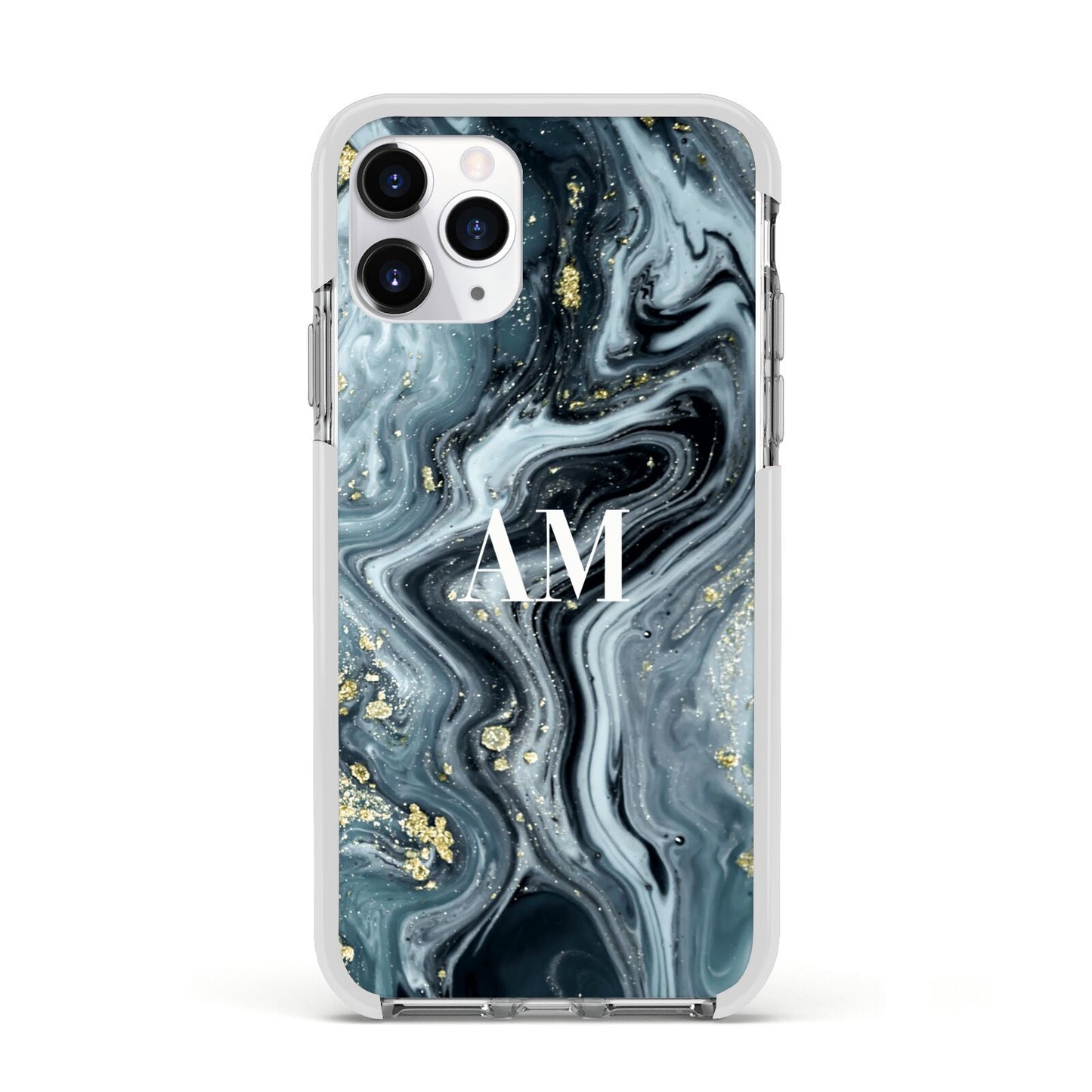 Custom Blue Swirl Marble Apple iPhone 11 Pro in Silver with White Impact Case