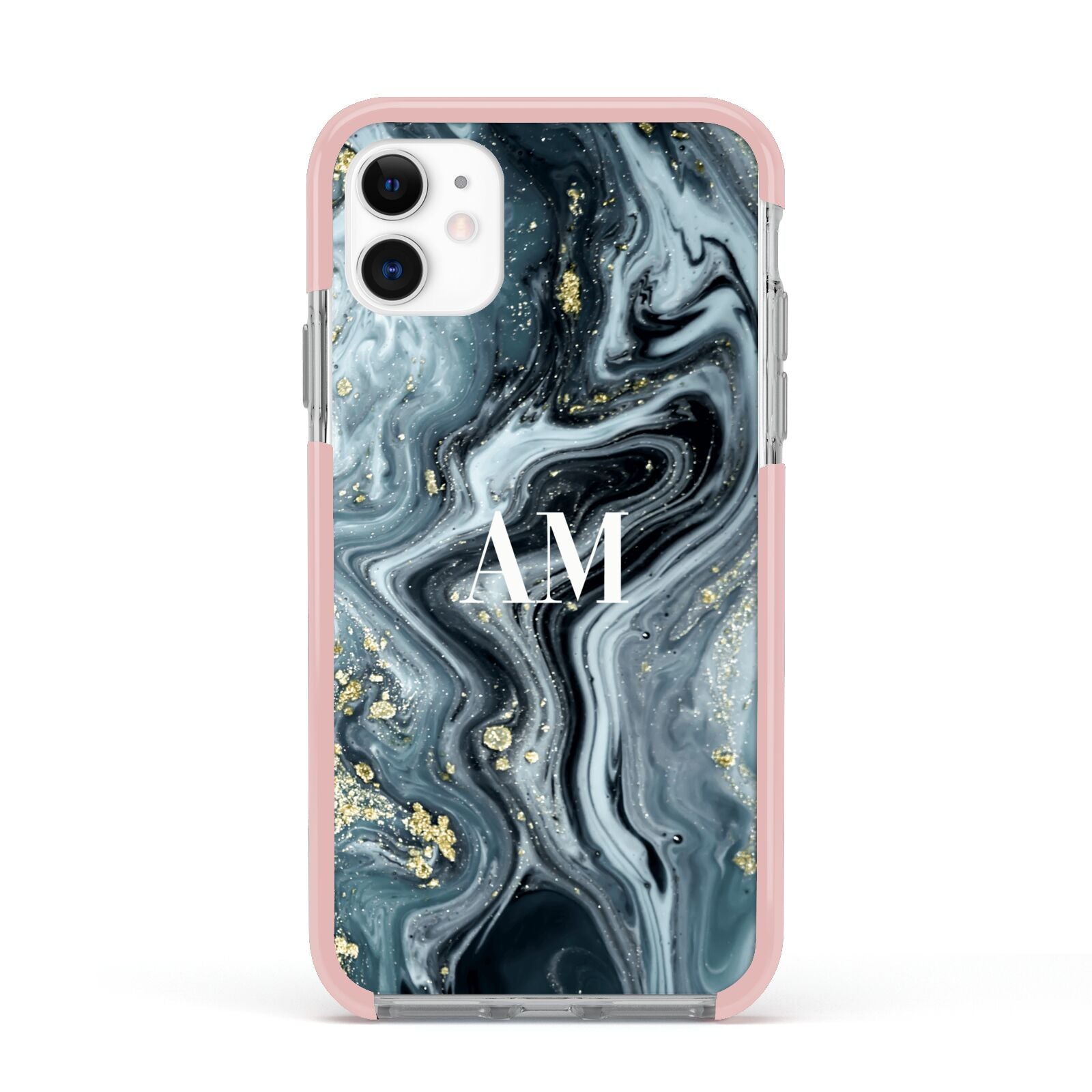 Custom Blue Swirl Marble Apple iPhone 11 in White with Pink Impact Case