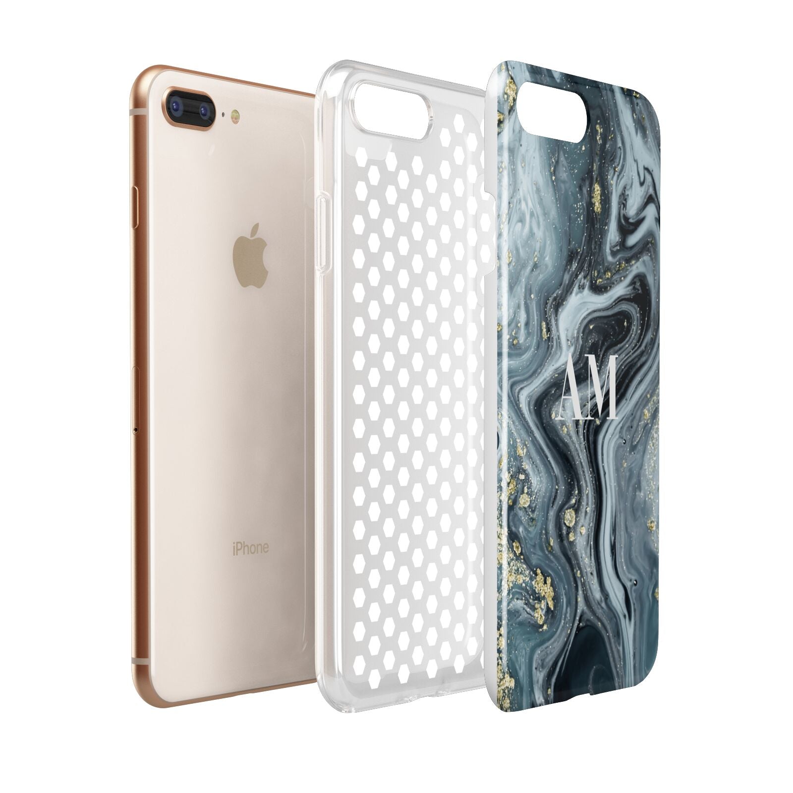 Custom Blue Swirl Marble Apple iPhone 7 8 Plus 3D Tough Case Expanded View