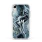 Custom Blue Swirl Marble Apple iPhone XR Impact Case White Edge on Silver Phone