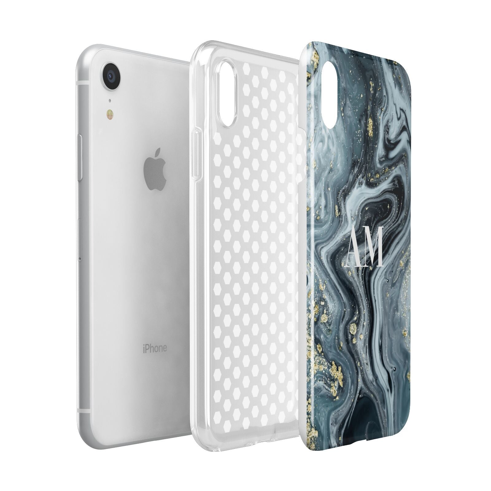 Custom Blue Swirl Marble Apple iPhone XR White 3D Tough Case Expanded view