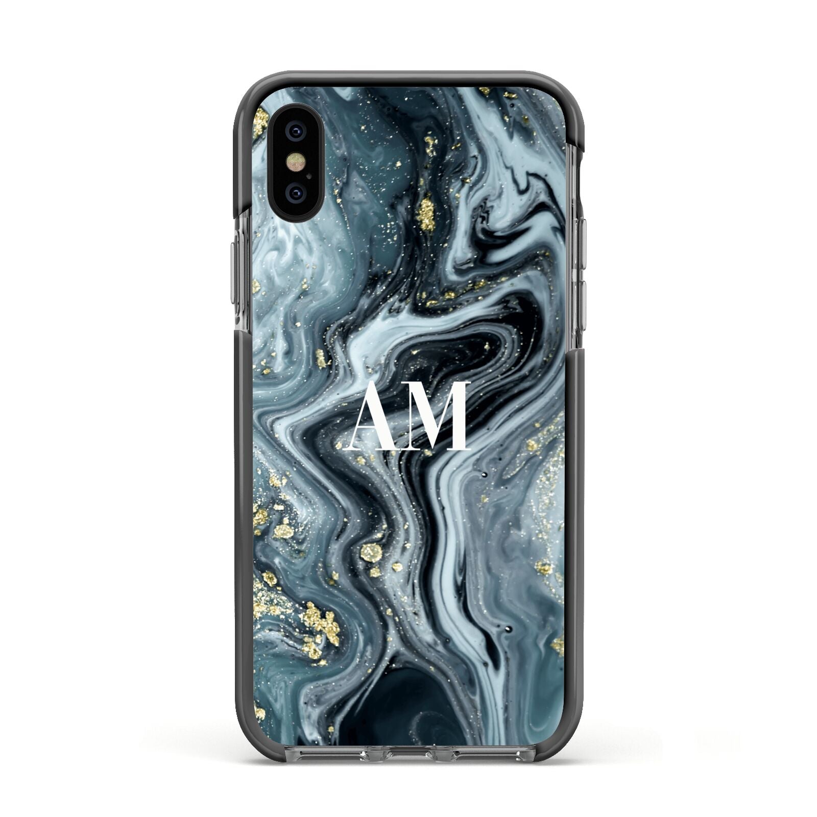Custom Blue Swirl Marble Apple iPhone Xs Impact Case Black Edge on Black Phone