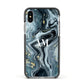Custom Blue Swirl Marble Apple iPhone Xs Impact Case Black Edge on Silver Phone