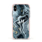 Custom Blue Swirl Marble Apple iPhone Xs Impact Case Pink Edge on Silver Phone