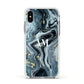 Custom Blue Swirl Marble Apple iPhone Xs Impact Case White Edge on Silver Phone