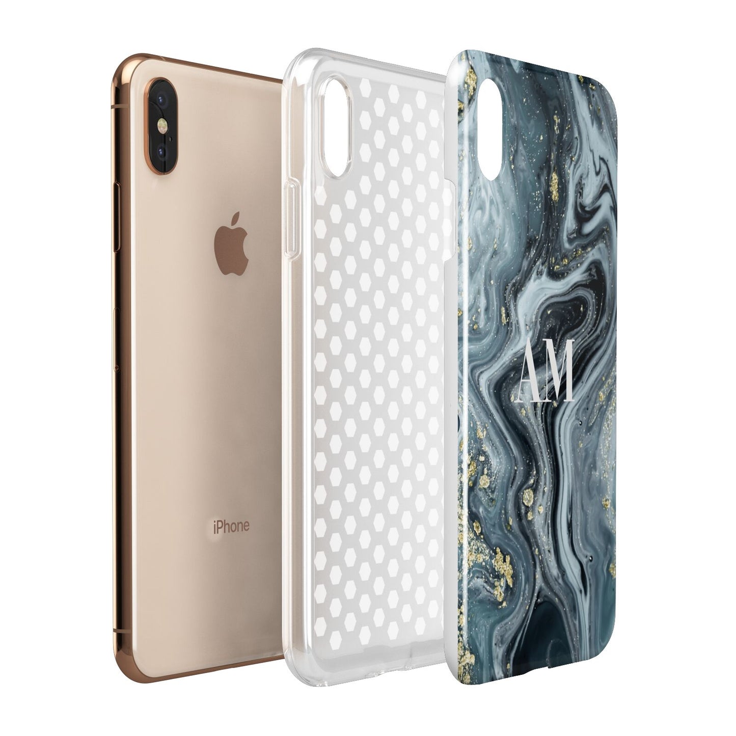 Custom Blue Swirl Marble Apple iPhone Xs Max 3D Tough Case Expanded View