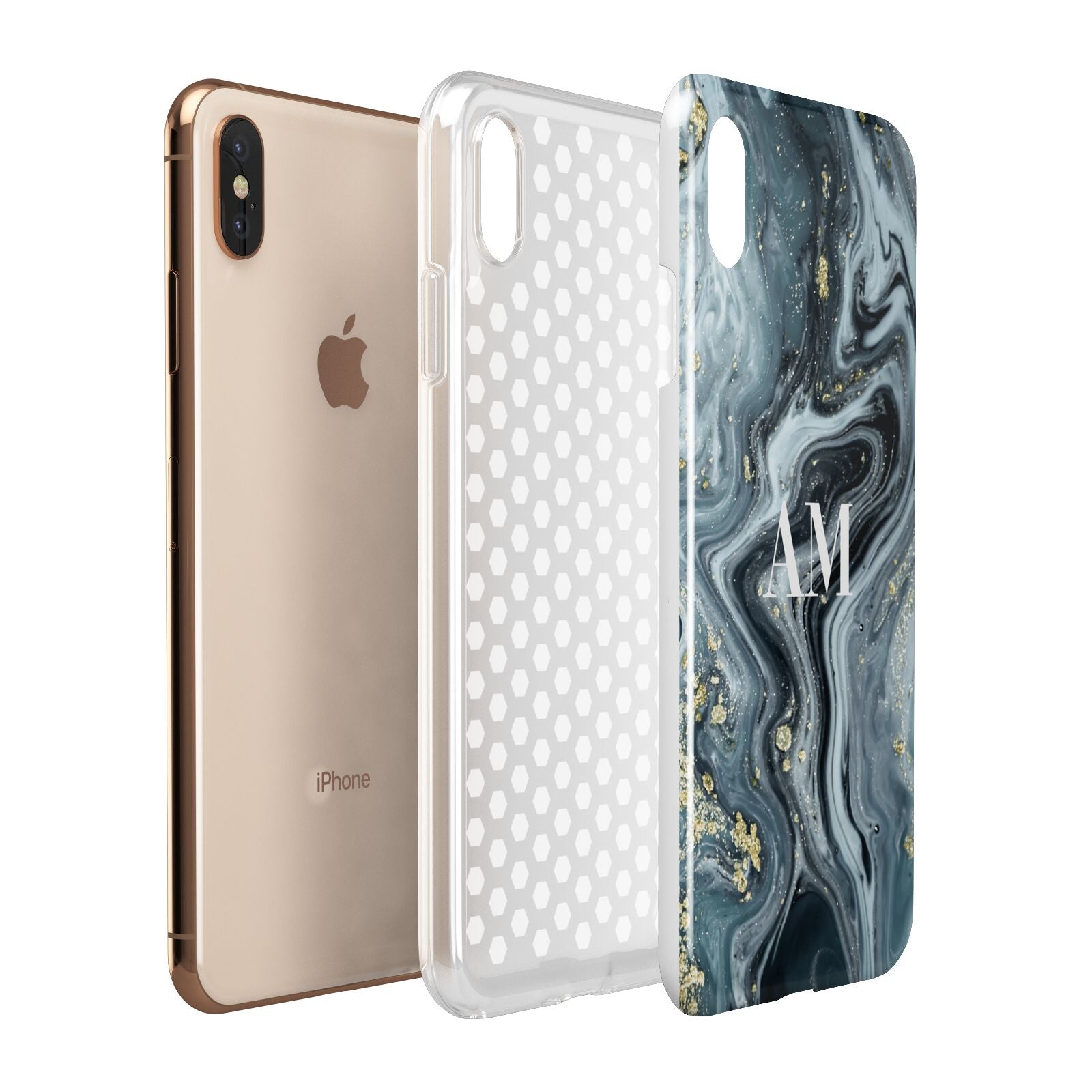 Custom Blue Swirl Marble Apple iPhone Xs Max 3D Tough Case Expanded View
