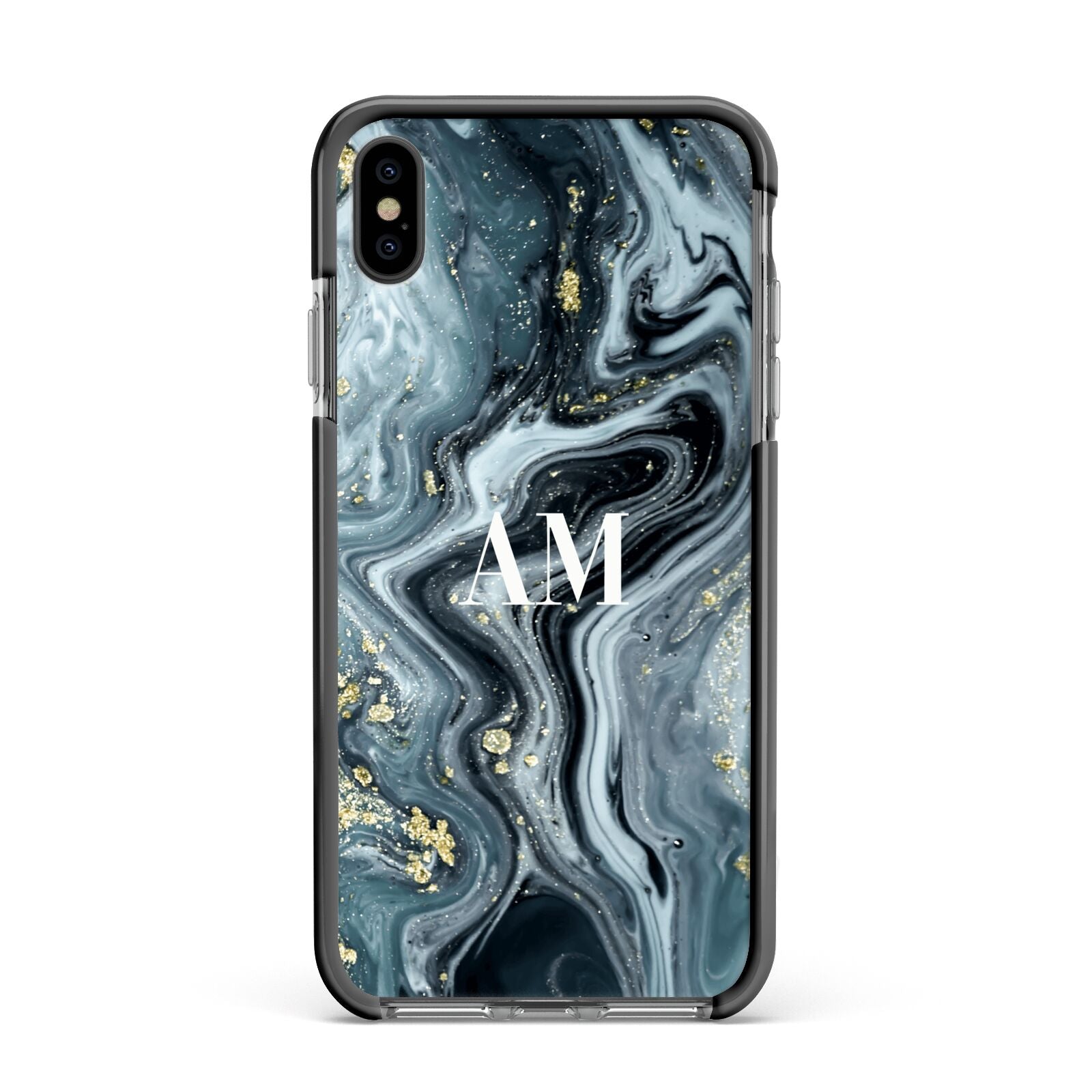 Custom Blue Swirl Marble Apple iPhone Xs Max Impact Case Black Edge on Black Phone