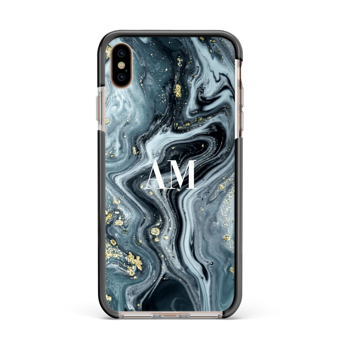 Custom Blue Swirl Marble Apple iPhone Xs Max Impact Case Black Edge on Gold Phone