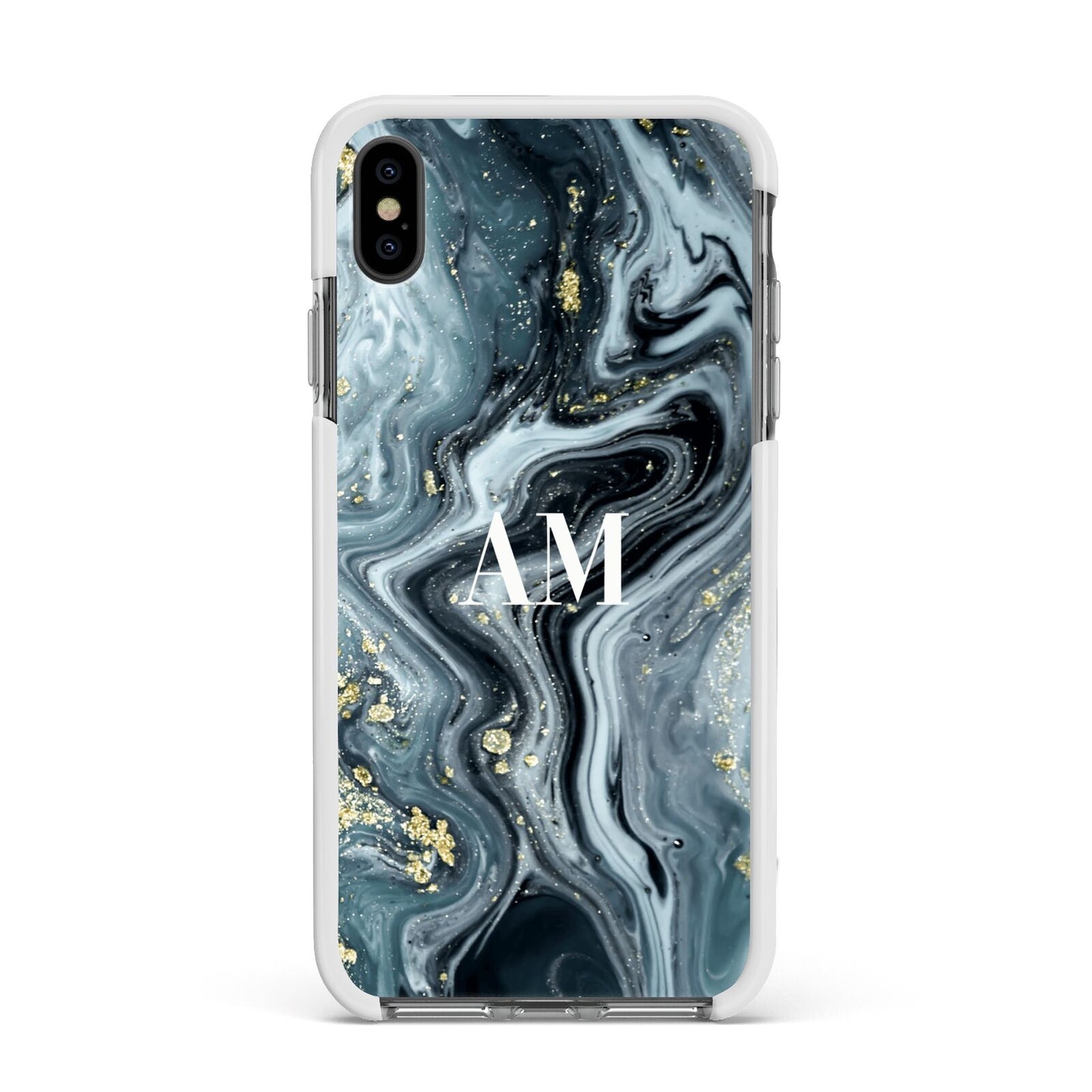 Custom Blue Swirl Marble Apple iPhone Xs Max Impact Case White Edge on Black Phone