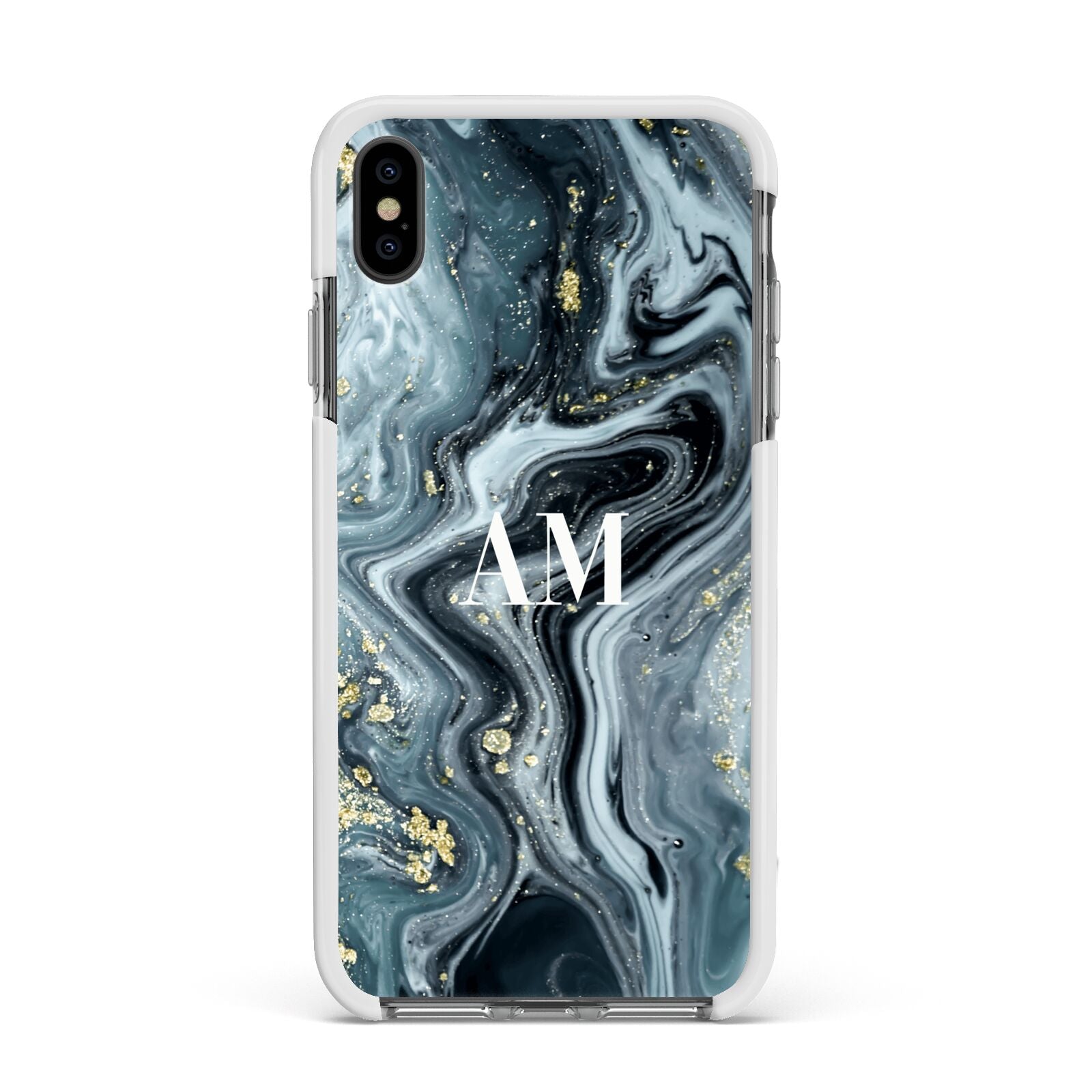 Custom Blue Swirl Marble Apple iPhone Xs Max Impact Case White Edge on Black Phone