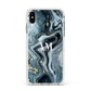 Custom Blue Swirl Marble Apple iPhone Xs Max Impact Case White Edge on Silver Phone
