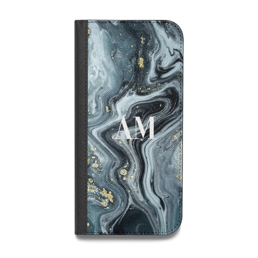 Custom Blue Swirl Marble Vegan Leather Flip Samsung Case