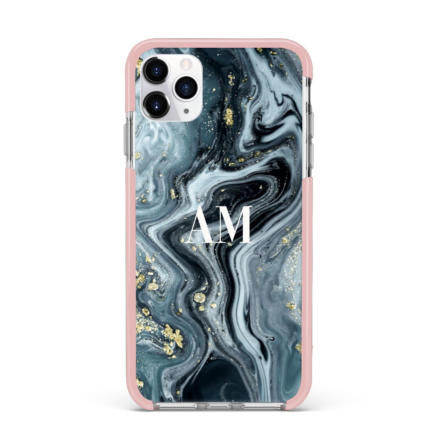 Custom Blue Swirl Marble iPhone 11 Pro Max Impact Pink Edge Case